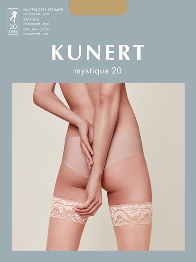 Matte halterlose Strmpfe mit dekorativem Abschlussband Mystique 20 von Kunert, schwarz, Gr. M