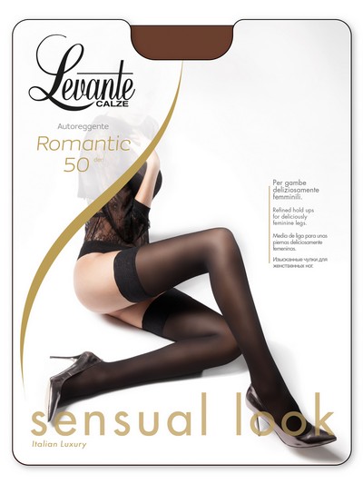 Blickdichte halterlose Strmpfe mit elegantem Spitzenabchlussband Romantic 50 von Levante, schwarz, Gr. L