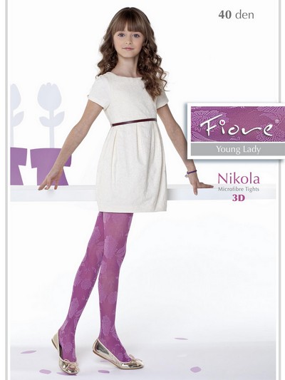 Mdchenstrumpfhose mit elegantem Blumenmuster Nikola 40 DEN, fuchsia, Gr. 3