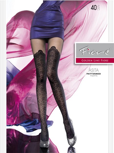 Floral gemusterte Strumpfhose im Overknee-Look Asita von Fiore, schwarz, Gr. M