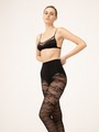 Modische Strumpfhose mit Spitzen- und Blumenmuster im Overknee-Look von Fiore, schwarz, Gr. S