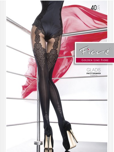 Extravagante Strumpfhose mit Muster in Straps- und Naht-Optik Gladis, 40 DEN, schwarz, Gr. L