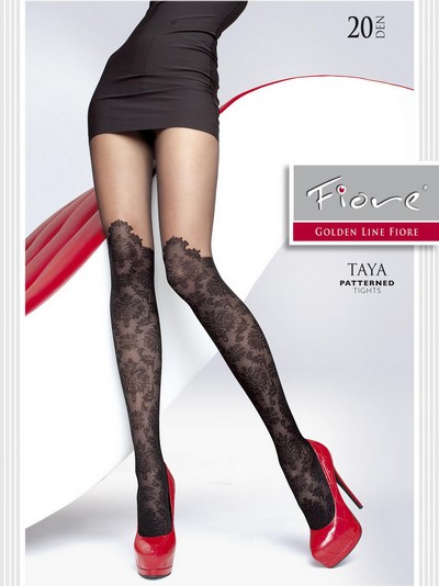 Gemusterte Strumpfhose in angesagtem Overknee-Look von Fiore, schwarz, Gr. M