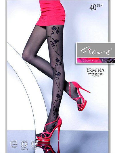 Elegante Feinstrumpfhose mit Blumenmuster Ermina 40 DEN, anthrazit, Gr. L