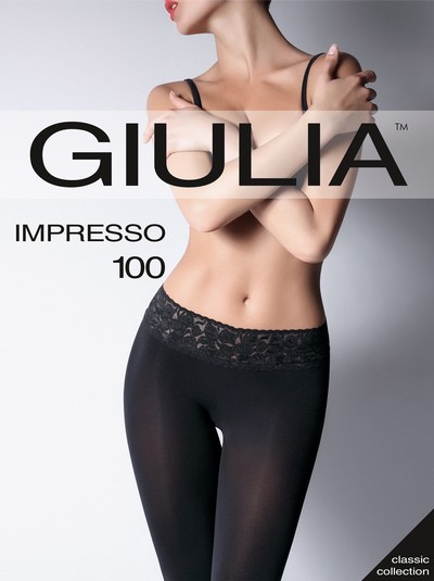Glatte, blickdichte Strumpfhose mit Spitzenbund Impresso 100 von Giulia, schwarz, Gr. M Glatte, blickdichte Strumpfhose mit Spitzenbund Impresso 100 von Giulia, schwarz, Gr. M