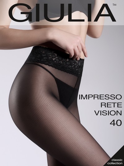 Feinstrumpfhose mit Muster in Netzoptik und Spitzenbund Impresso Rete Vision von Giulia, schwarz, Gr. L Feinstrumpfhose mit Muster in Netzoptik und Spitzenbund Impresso Rete Vision von Giulia, schwarz, Gr. L