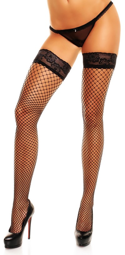 Halterlose Netzstr�mpfe in �bergr��en Mesh von Glamory, schwarz, Gr. XL