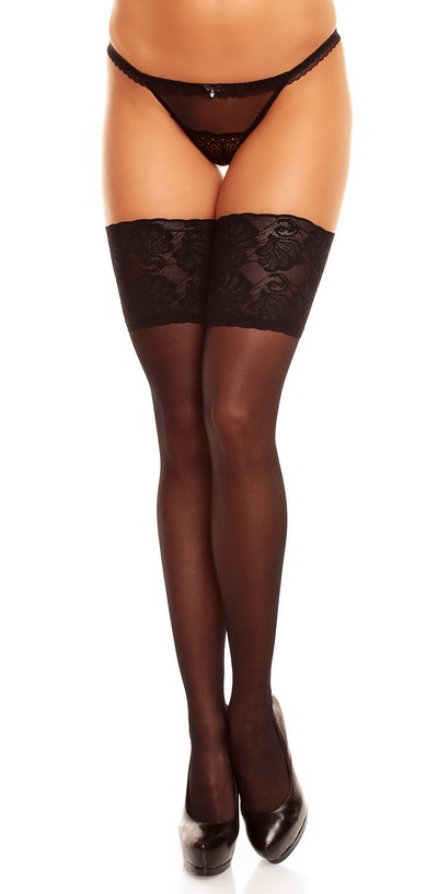 Dezent gl�nzende halterlose Str�mpfe in �bergr��en Deluxe 20 DEN von Glamory, schwarz-rot, Gr. 4XL