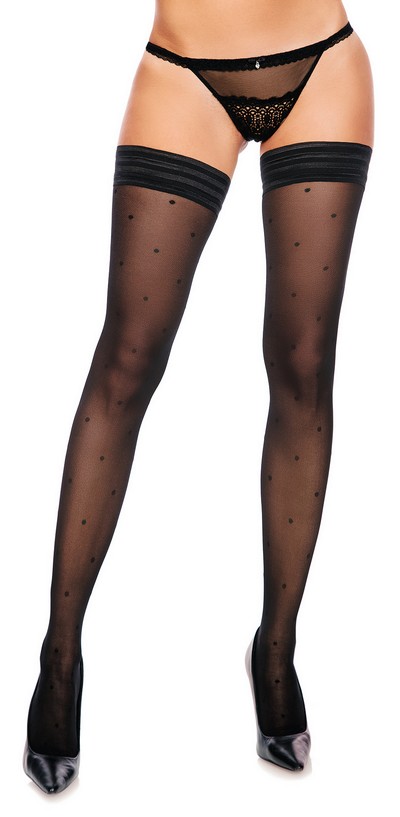 Halterlose Str�mpfe in �bergr��en mit P�nktchenmuster von Glamory, schwarz, Gr. XL