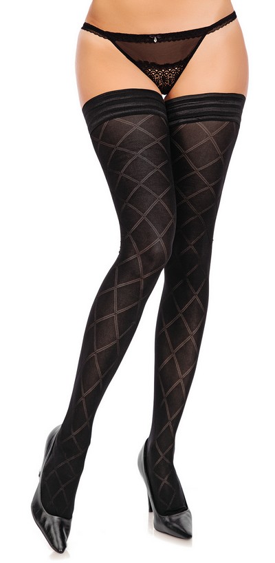 Blickdichte halterlose Str�mpfe in �bergr��en mit Rautenmuster von Glamory, schwarz, Gr. 2XL