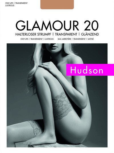 Elegante glnzende halterlose Strmpfe Glamour 20 von Hudson, schwarz, Gr. S