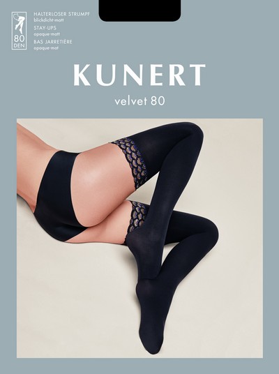 Blickdichte halterlose Strümpfe mit glamourösem Abschlussband Velvet 80 von KUNERT, schwarz, Gr. M Blickdichte halterlose Strümpfe mit glamourösem Abschlussband Velvet 80 von KUNERT, schwarz, Gr. M