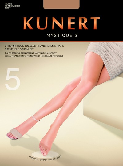 Ultra-transparente matte Sommerstrumpfhose mit offener Fuspitze Mystique 5 von Kunert, sun, Gr. L