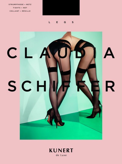 KUNERT de Luxe Claudia Schiffer Legs Bow - Strumpfhose mit angesagter Netz- und Straps-Optik, schwarz, Gr. S