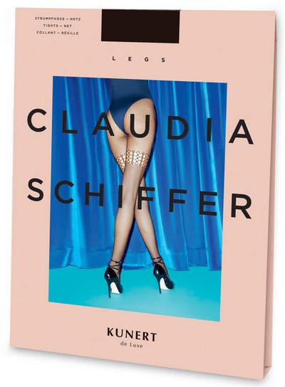 KUNERT de Luxe Claudia Schiffer Legs Style No. 3 - Netzstrumpfhose mit Strumpfbandmuster, schwarz, Gr. M