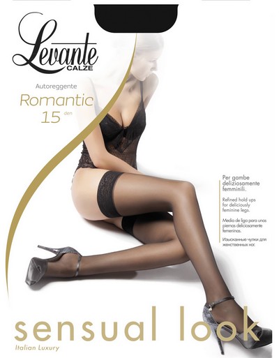 Halterlose Strümpfe mit elegantem Spitzenabchlussband Romantic 15 von Levante, hautfarben, Gr. L