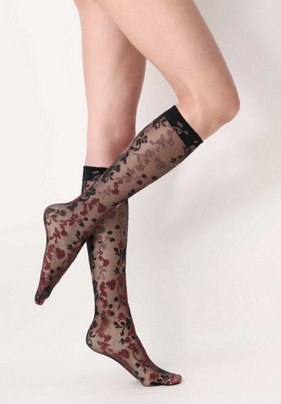 Kniestrümpfe mit elegantem, zweifarbigem Rosennmuster von Oroblu Kniestrümpfe mit elegantem, zweifarbigem Rosennmuster von Oroblu
