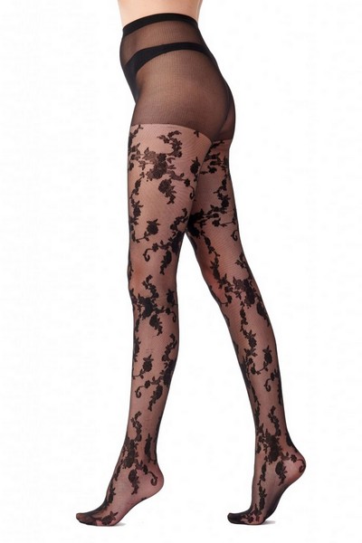 Feinstrumpfhose mit Blumenrankenmuster von Pretty Polly, schwarz